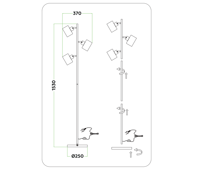 TR8154/3 WH белый E27*3 max 40W D370*1530 TR8154/3 WH белый E27*3 max 40W D370*1530